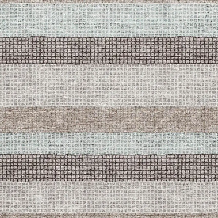 Taupe Ivory And Brown Striped Washable Area Rug With UV Protection Photo 3