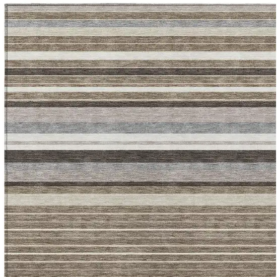 Taupe Ivory And Brown Striped Washable Indoor Outdoor Area Rug Photo 7
