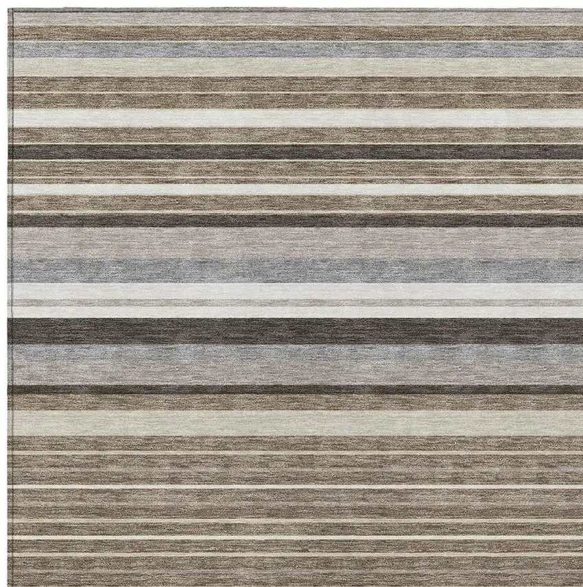 Taupe Ivory And Brown Striped Washable Indoor Outdoor Area Rug Photo 7