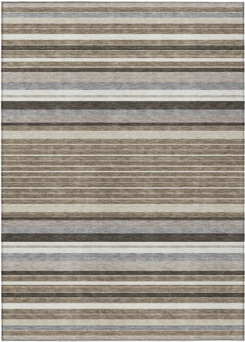 Taupe Ivory And Brown Striped Washable Indoor Outdoor Area Rug Photo 2