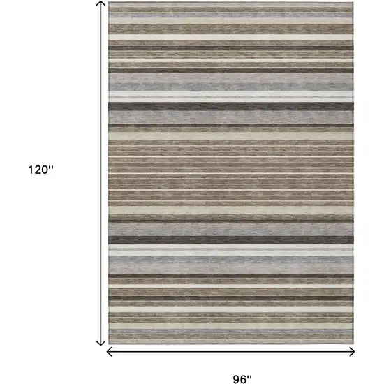 Taupe Ivory And Brown Striped Washable Indoor Outdoor Area Rug Photo 3
