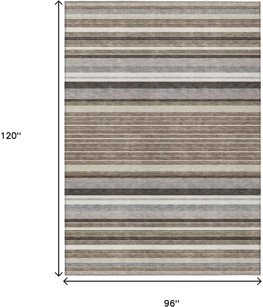 Taupe Ivory And Brown Striped Washable Indoor Outdoor Area Rug Photo 3