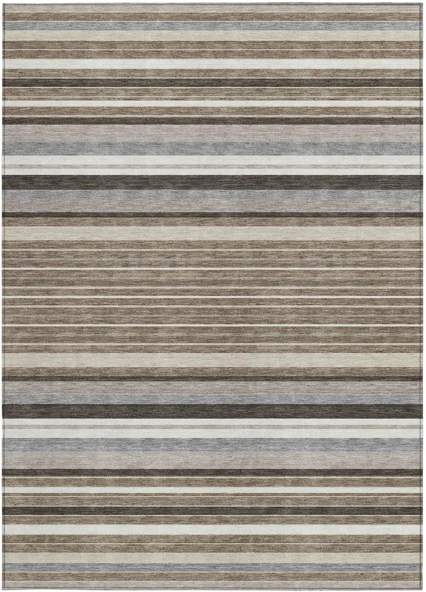 Taupe Ivory And Brown Striped Washable Indoor Outdoor Area Rug Photo 5