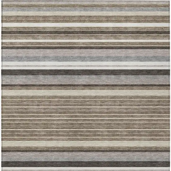 Taupe Ivory And Brown Striped Washable Indoor Outdoor Area Rug Photo 4