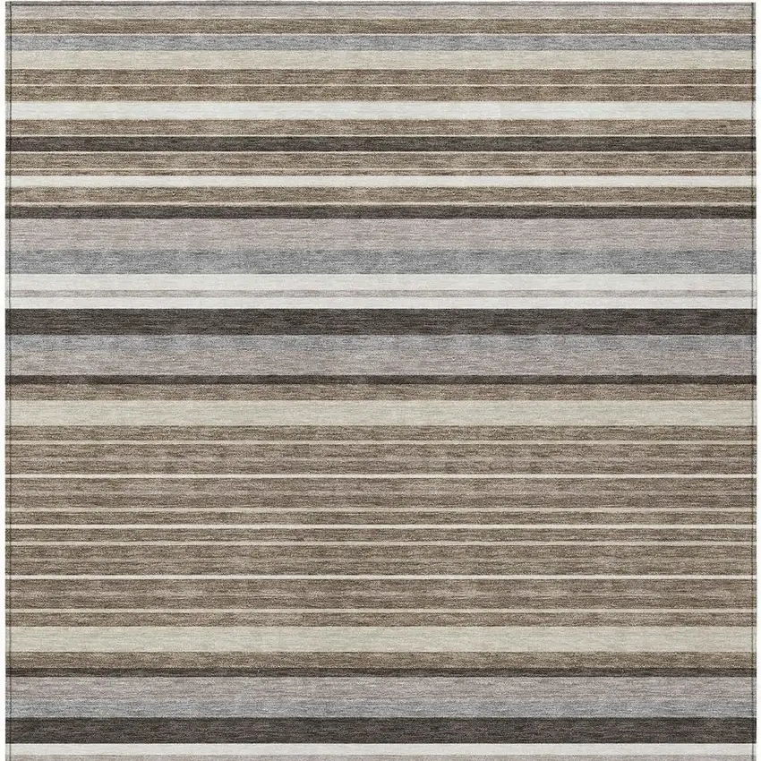 Taupe Ivory And Brown Striped Washable Indoor Outdoor Area Rug Photo 4