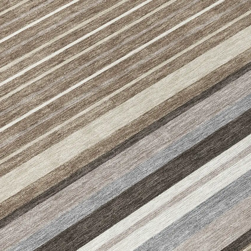 Taupe Ivory And Brown Striped Washable Indoor Outdoor Area Rug Photo 8