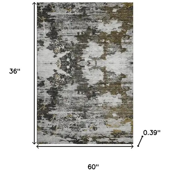 Taupe Ivory And Charcoal Abstract Washable Area Rug With UV Protection Photo 3