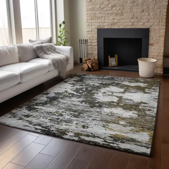 Taupe Ivory And Charcoal Abstract Washable Area Rug With UV Protection Photo 3