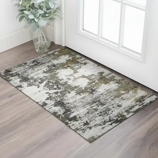 Taupe Ivory And Charcoal Abstract Washable Area Rug With UV Protection Photo 1