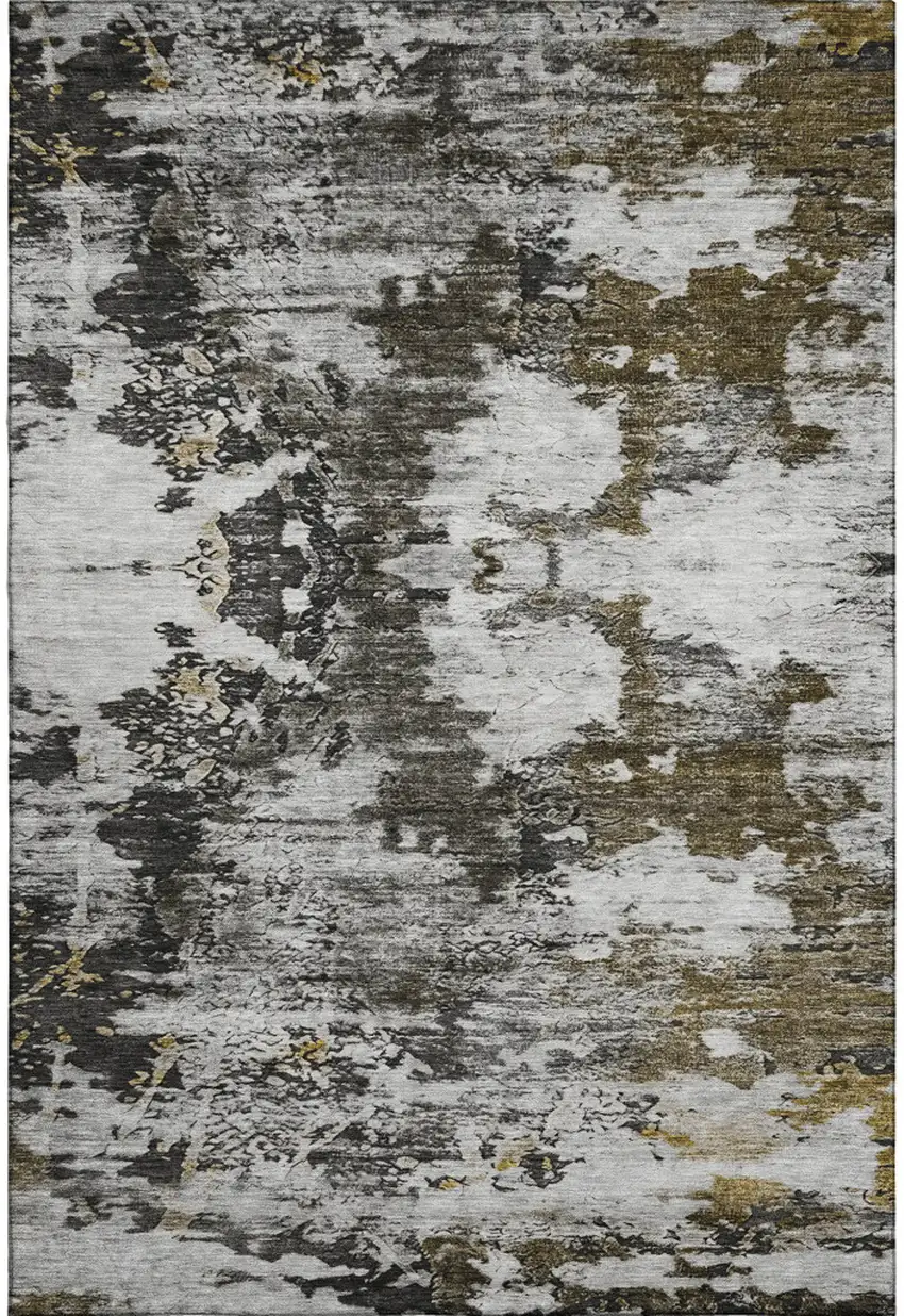 Taupe Ivory And Charcoal Abstract Washable Area Rug With UV Protection Photo 5