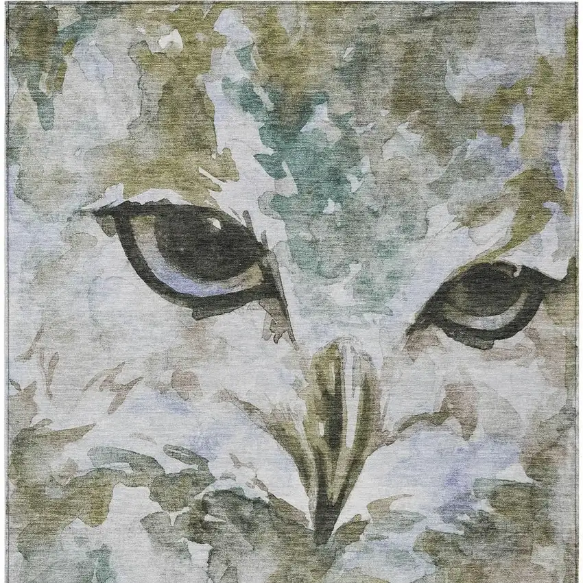 Taupe Ivory And Charcoal Owl Washable Indoor Outdoor Area Rug Photo 4