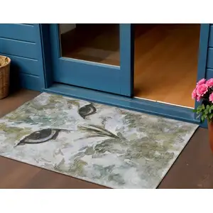 Photo of Taupe Ivory And Charcoal Owl Washable Indoor Outdoor Area Rug