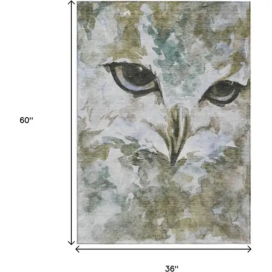 Taupe Ivory And Charcoal Owl Washable Indoor Outdoor Area Rug Photo 3