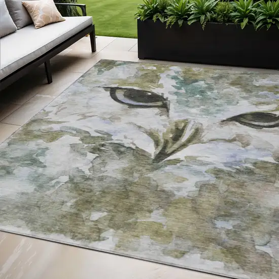 Taupe Ivory And Charcoal Owl Washable Indoor Outdoor Area Rug Photo 1