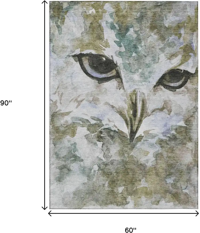 Taupe Ivory And Charcoal Owl Washable Indoor Outdoor Area Rug Photo 3