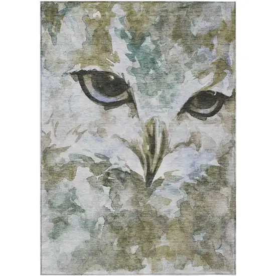 Taupe Ivory And Charcoal Owl Washable Indoor Outdoor Area Rug Photo 2