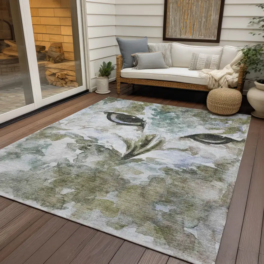 Taupe Ivory And Charcoal Owl Washable Indoor Outdoor Area Rug Photo 9