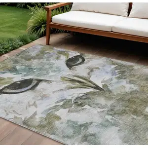 Photo of Taupe Ivory And Charcoal Owl Washable Indoor Outdoor Area Rug