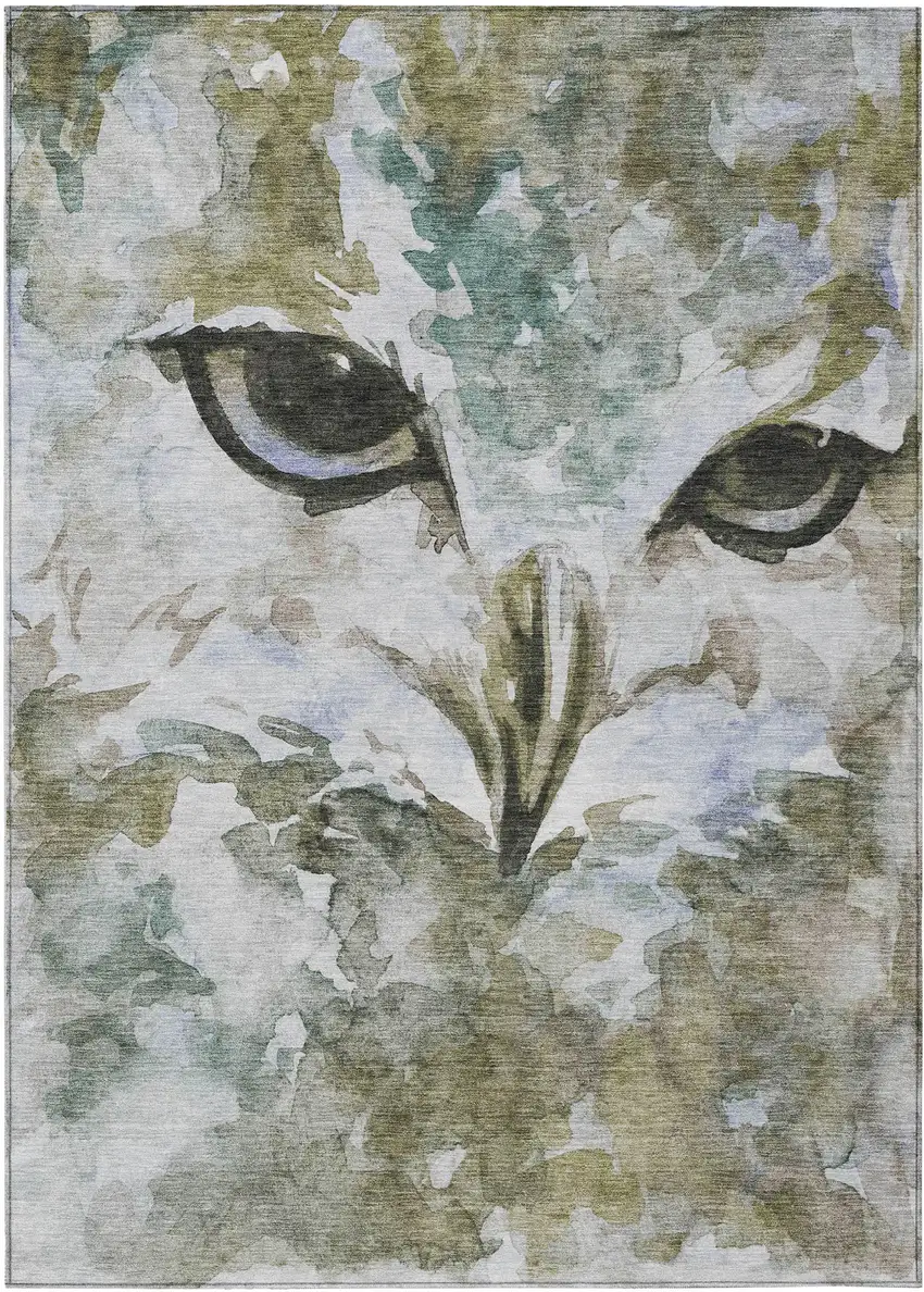 Taupe Ivory And Charcoal Owl Washable Indoor Outdoor Area Rug Photo 2