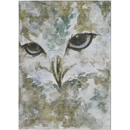 Taupe Ivory And Charcoal Owl Washable Indoor Outdoor Area Rug Photo 5
