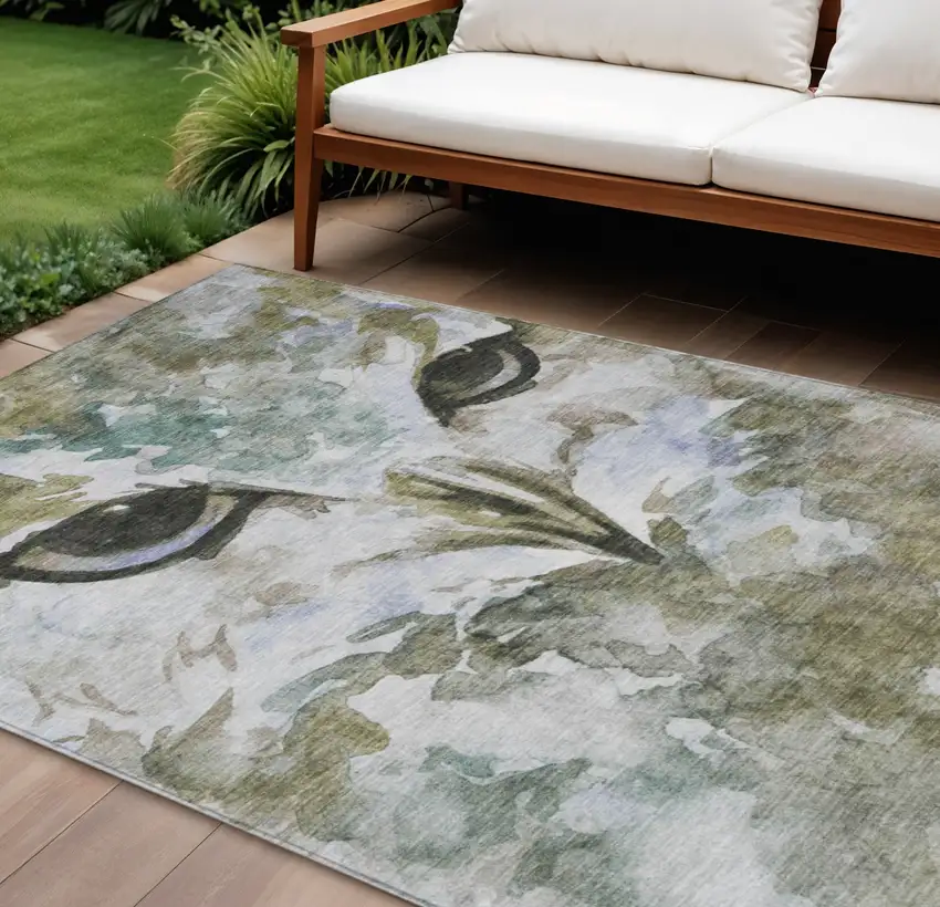 Taupe Ivory And Charcoal Owl Washable Indoor Outdoor Area Rug Photo 1