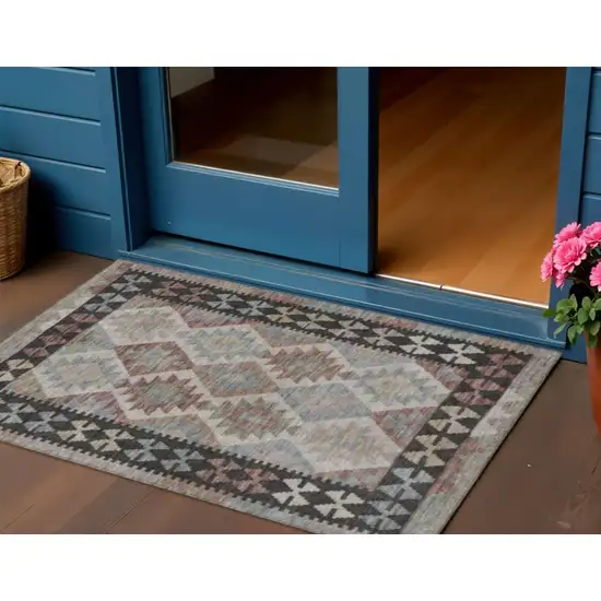 Taupe Ivory And Copper Tribal Washable Indoor Outdoor Area Rug Photo 2