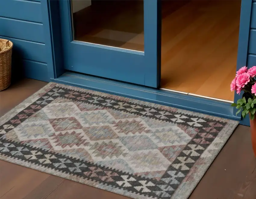 Taupe Ivory And Copper Tribal Washable Indoor Outdoor Area Rug Photo 2