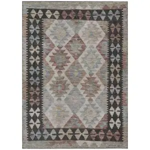 Photo of Taupe Ivory And Copper Tribal Washable Indoor Outdoor Area Rug