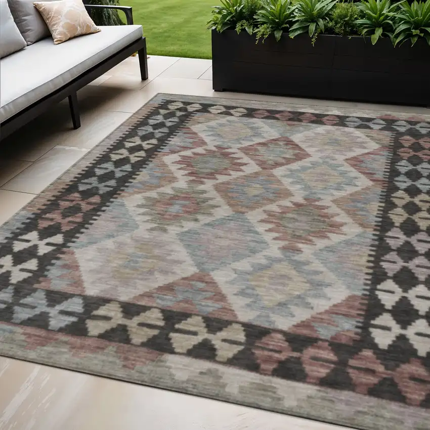 Taupe Ivory And Copper Tribal Washable Indoor Outdoor Area Rug Photo 2