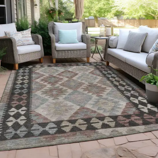 Taupe Ivory And Copper Tribal Washable Indoor Outdoor Area Rug Photo 6