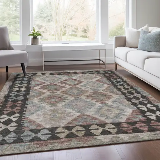 Taupe Ivory And Copper Tribal Washable Indoor Outdoor Area Rug Photo 8