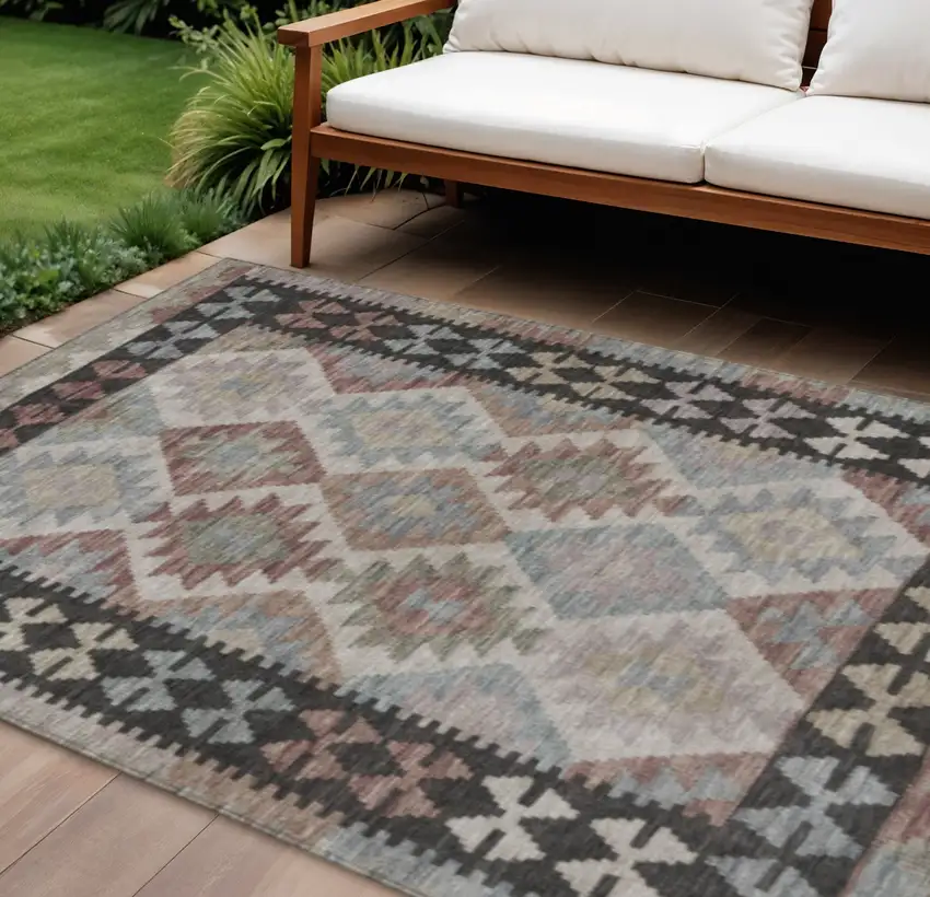 Taupe Ivory And Copper Tribal Washable Indoor Outdoor Area Rug Photo 2