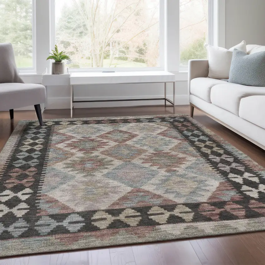 Taupe Ivory And Copper Tribal Washable Indoor Outdoor Area Rug Photo 8