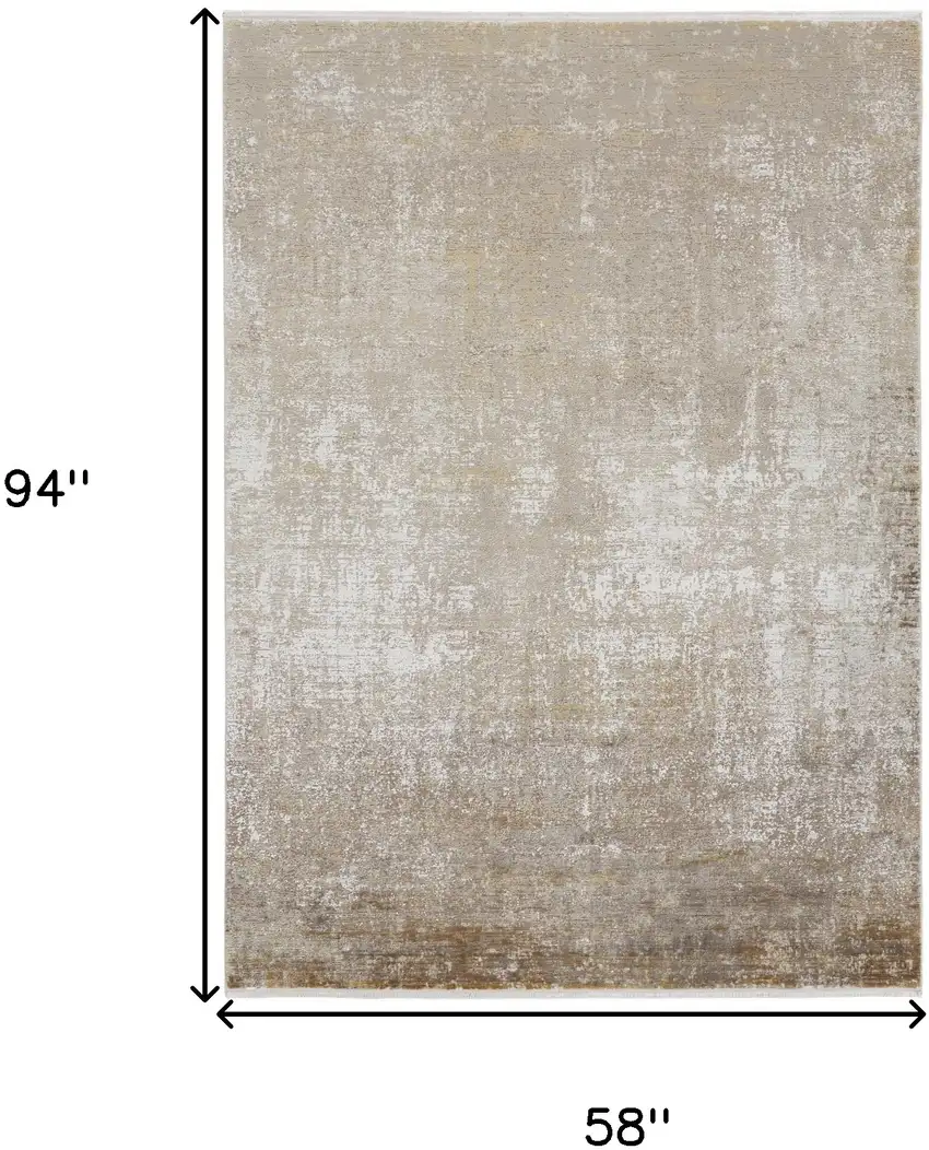 Taupe Ivory And Gold Abstract Area Rug With Fringe Photo 6