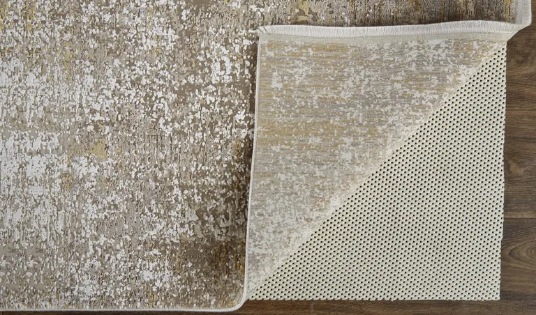 Taupe Ivory And Gold Abstract Area Rug With Fringe Photo 4