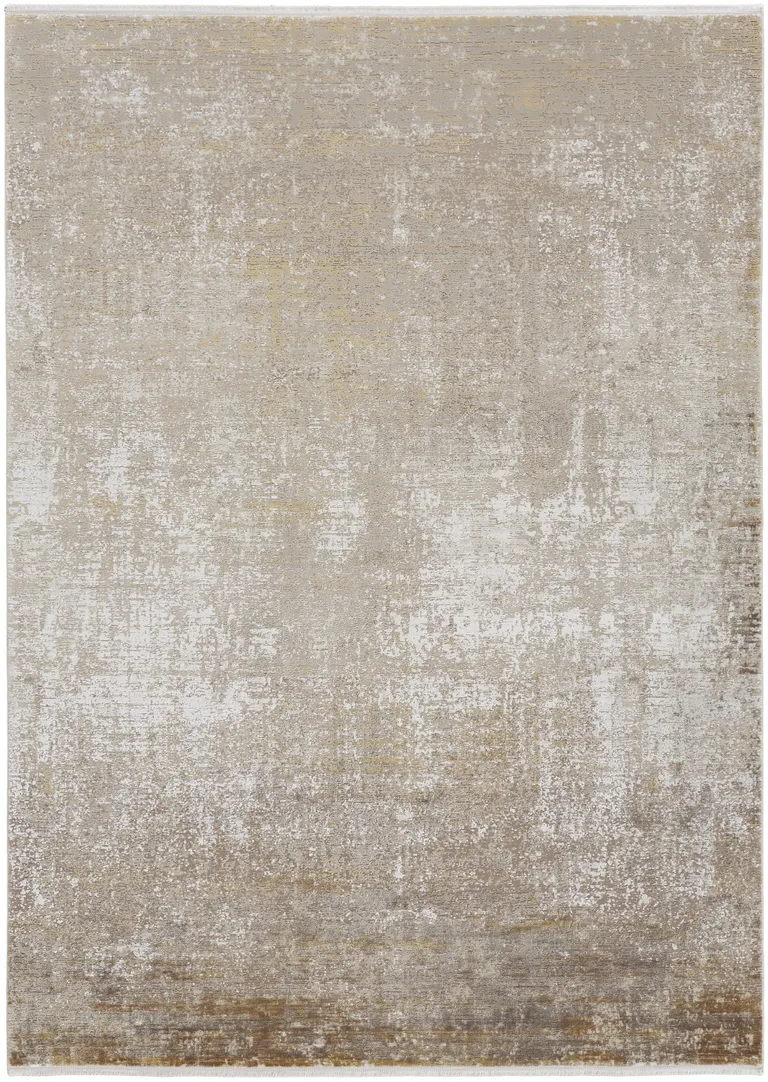 Taupe Ivory And Gold Abstract Area Rug With Fringe Photo 2