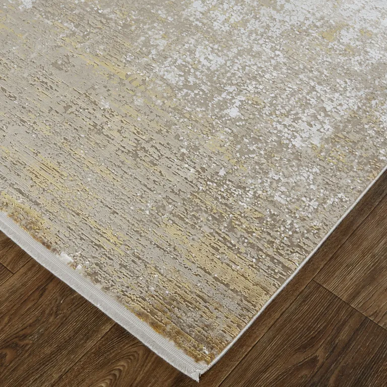 Taupe Ivory And Gold Abstract Area Rug With Fringe Photo 5