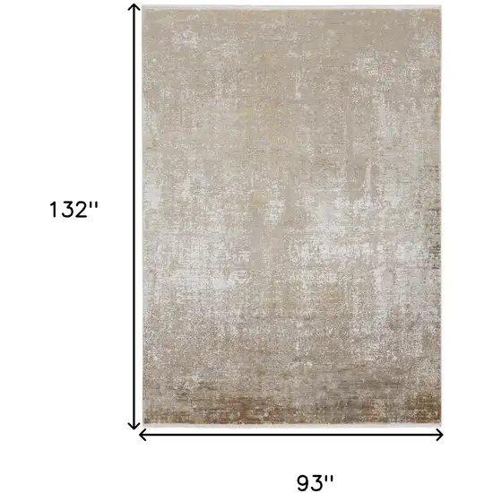 Taupe Ivory And Gold Abstract Area Rug With Fringe Photo 8