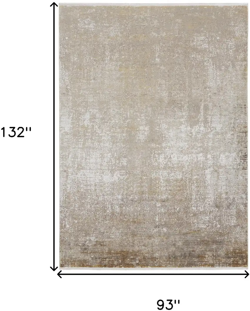 Taupe Ivory And Gold Abstract Area Rug With Fringe Photo 8