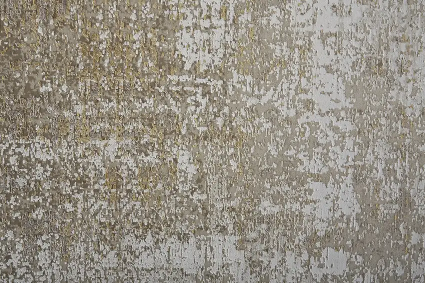 Taupe Ivory And Gold Abstract Area Rug With Fringe Photo 9