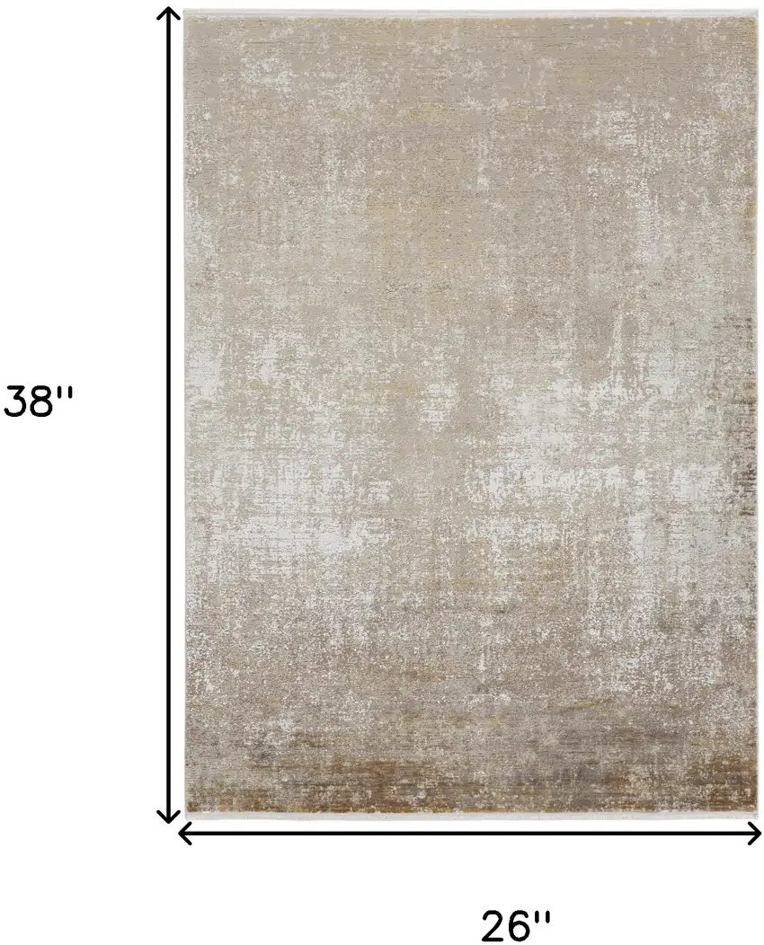 Taupe Ivory And Gold Abstract Area Rug With Fringe Photo 10