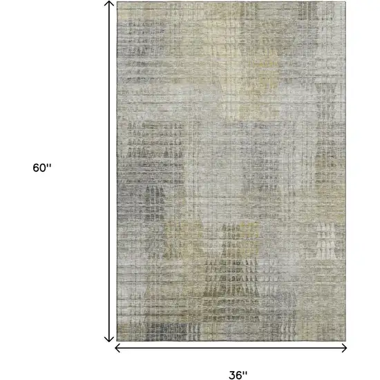 Taupe Ivory And Gold Abstract Geometric Washable Area Rug With UV Protection Photo 3