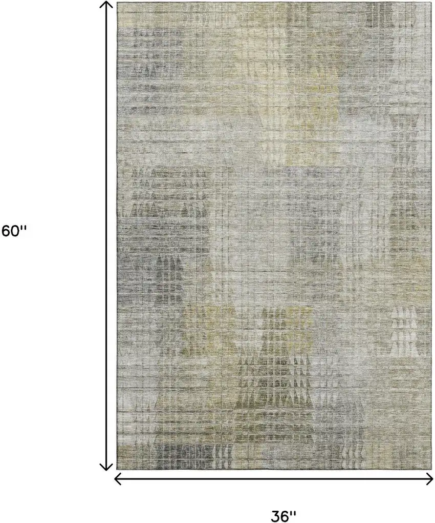 Taupe Ivory And Gold Abstract Geometric Washable Area Rug With UV Protection Photo 3
