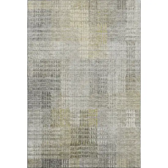 Taupe Ivory And Gold Abstract Geometric Washable Area Rug With UV Protection Photo 1