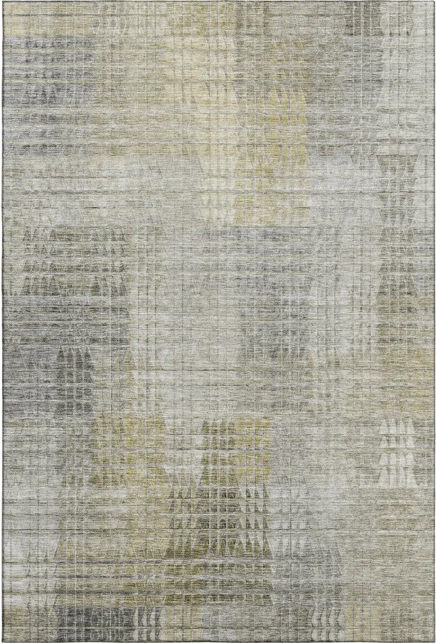 Taupe Ivory And Gold Abstract Geometric Washable Area Rug With UV Protection Photo 1