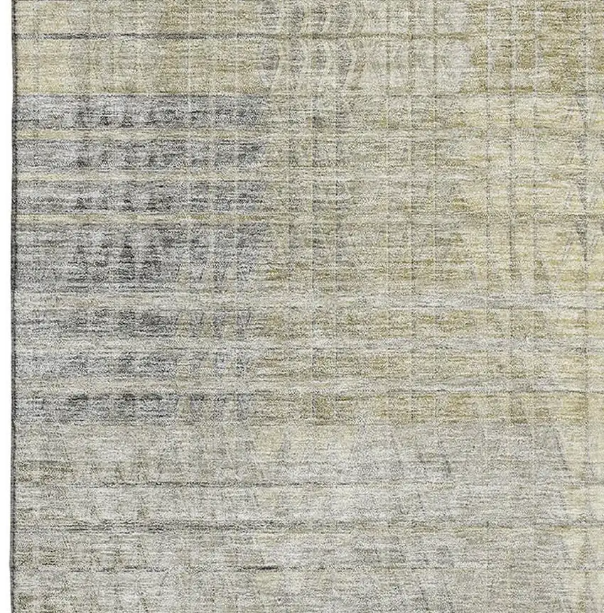 Taupe Ivory And Gold Abstract Geometric Washable Area Rug With UV Protection Photo 3