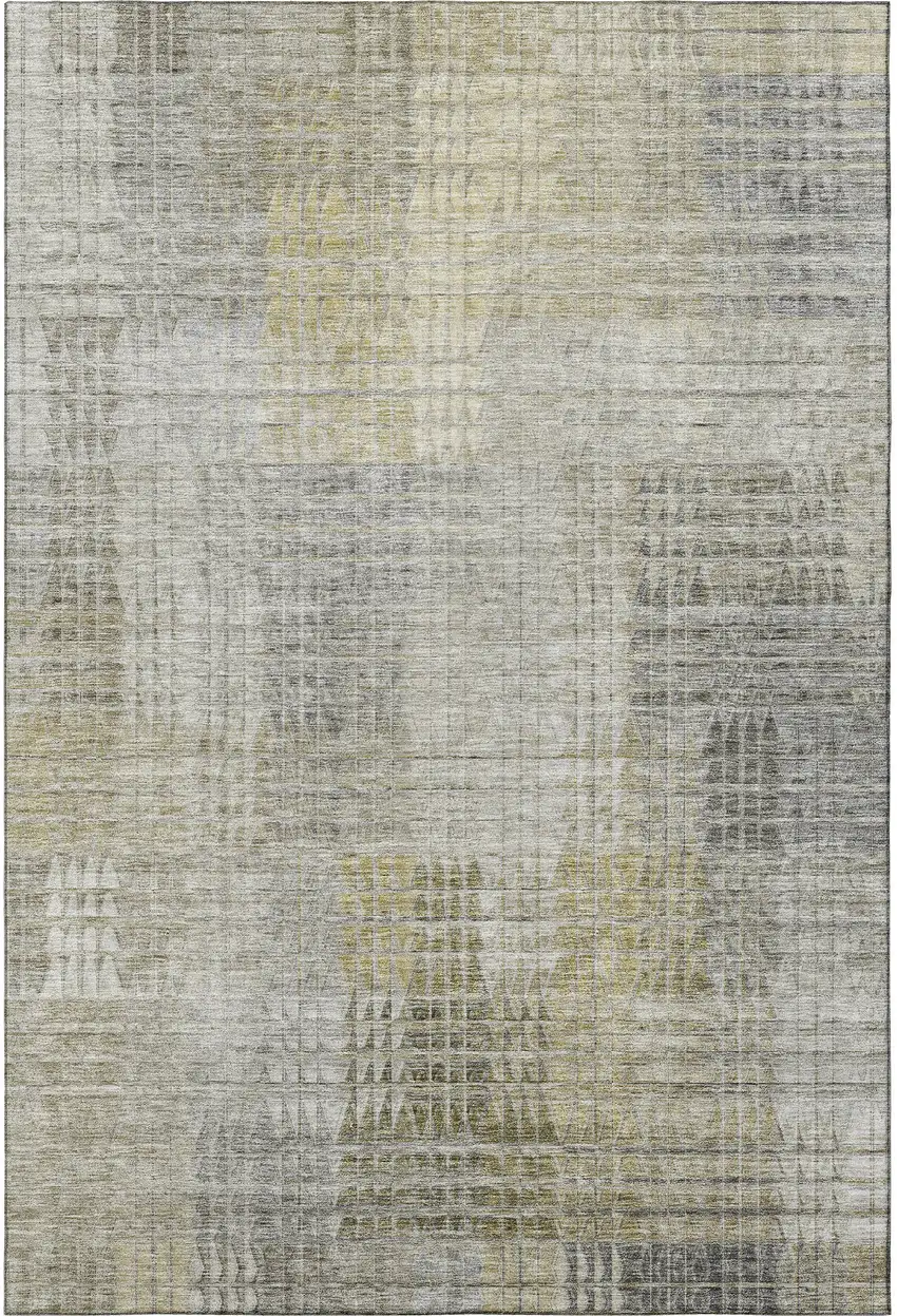 Taupe Ivory And Gold Abstract Geometric Washable Area Rug With UV Protection Photo 4