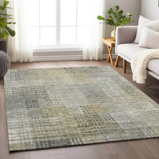 Taupe Ivory And Gold Abstract Geometric Washable Area Rug With UV Protection Photo 6