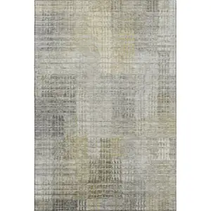 Photo of Taupe Ivory And Gold Abstract Geometric Washable Area Rug With UV Protection