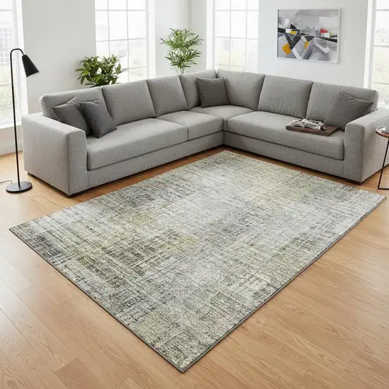 Taupe Ivory And Gold Abstract Geometric Washable Area Rug With UV Protection Photo 2